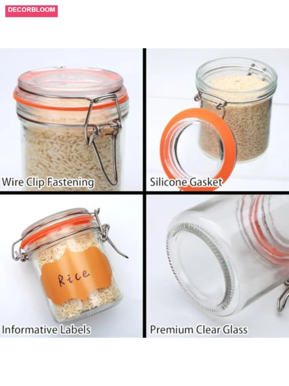 Set of 6 Airtight Glass Jars with Lids, 8oz Kitchen Canisters for Spice, Flour,